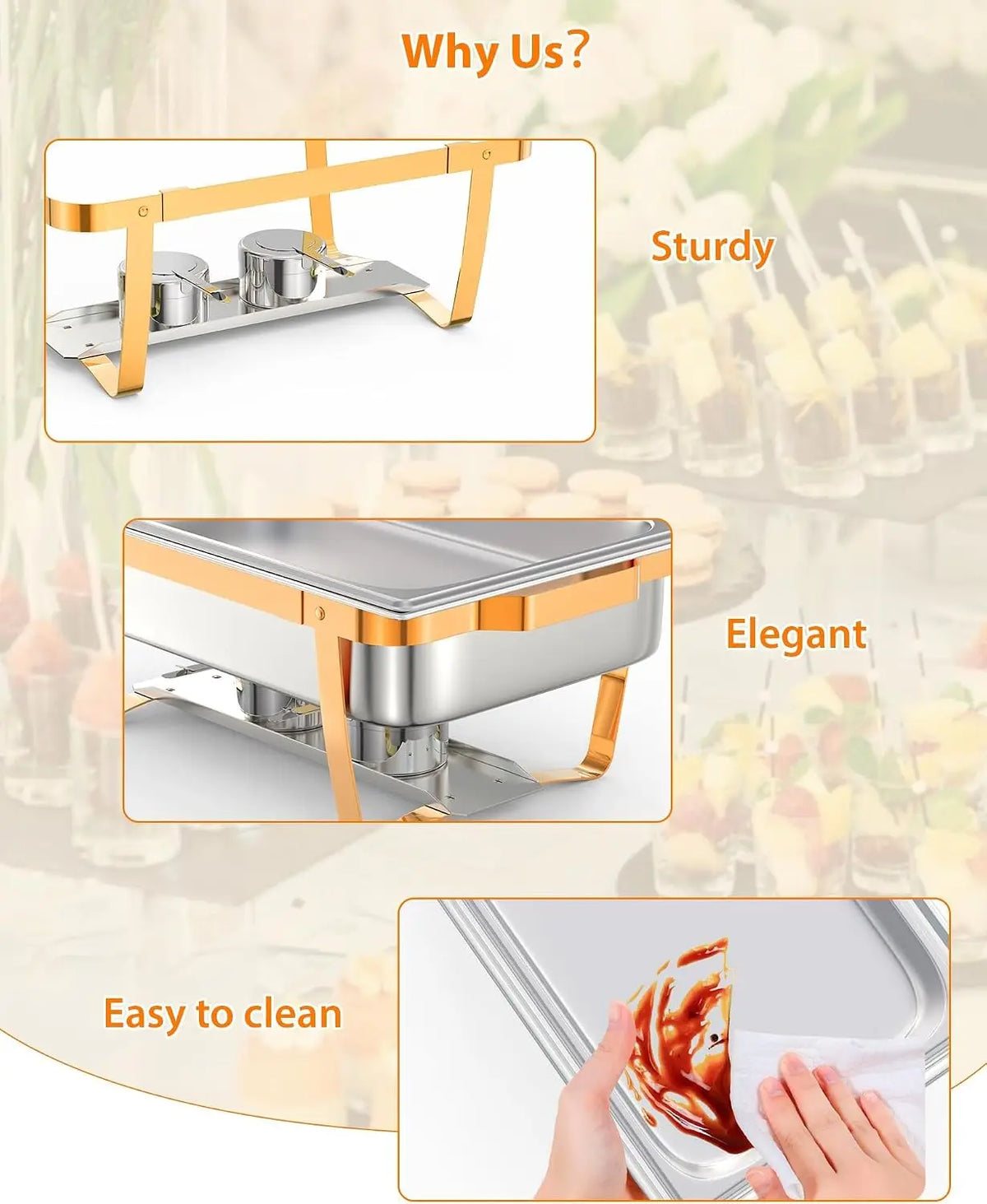 Tacleekii 2 4 6 Pack Chafing Dishes Buffet Set 8QT Rectangle Catering Food Warmers Complete Set Stainless Steel Buffet Servers and Warmers with Lid Complete Set for Parties Banquets Weddings