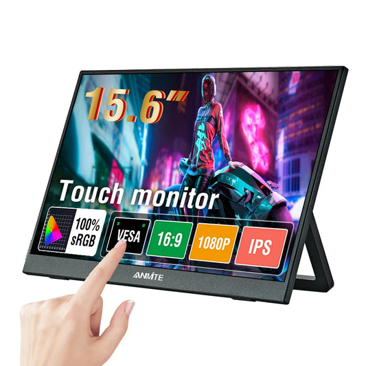 Anmite 15.6 Inch Touch Portable Monitor Optional Non-Touch 1080P 1920*1080 HDR IPS Extended Screen, Type-C One Cable HDMI External Display Ultra Thin Lightweight Travel Secondary Screen For Office Laptop PC Phone MacBook