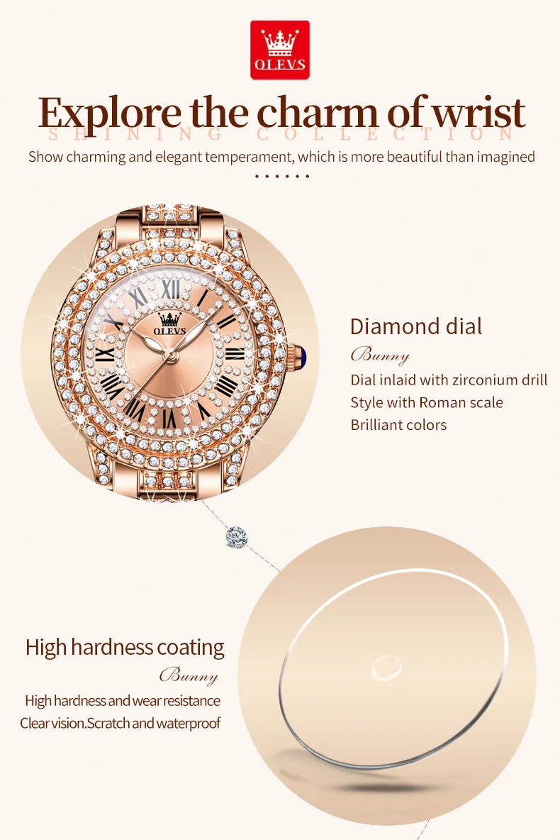 OLEVS 9943 Women Watch High end Luxury Rose Gold Diamond Waterproof Quartz Watch Brand Original Women Dress Watch Reloj Mujer