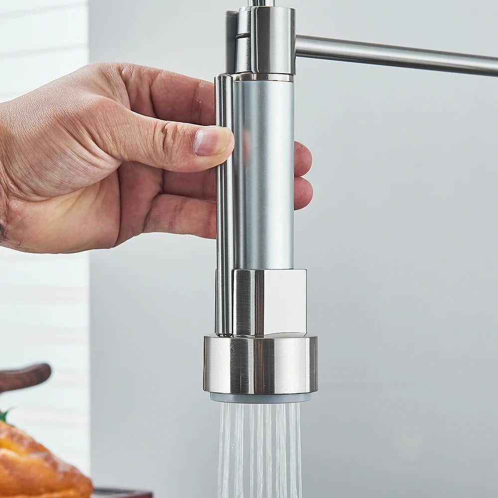 Black Spring Pull Down Stainless Steel Kitchen Sink Faucet Hot Cold Water Mixer Crane Tap with Dual Spout 360° Rotation Faucet