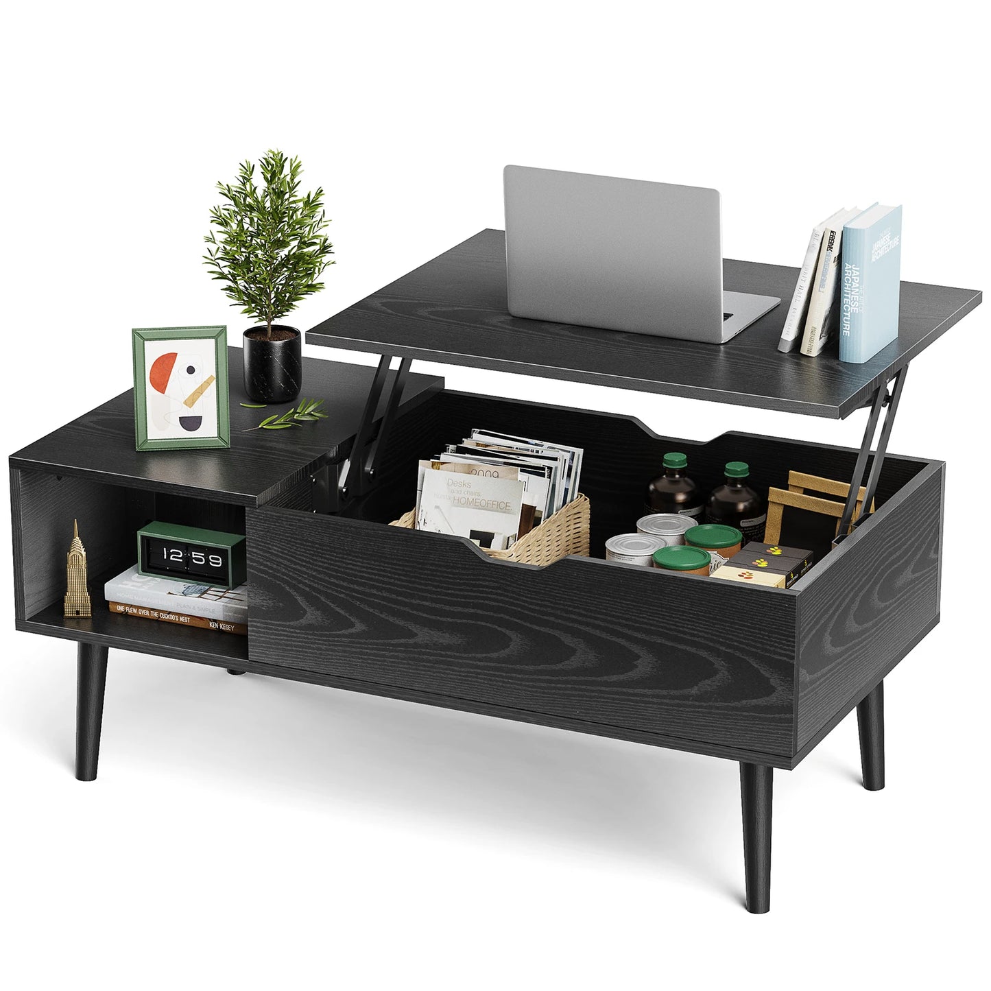 MCQ 39.37"x19.7" Wood Living Room Lift Top Coffee Tables Adjustable Storage Shelf Easy Lift Or Lower For Tea Dining Tables