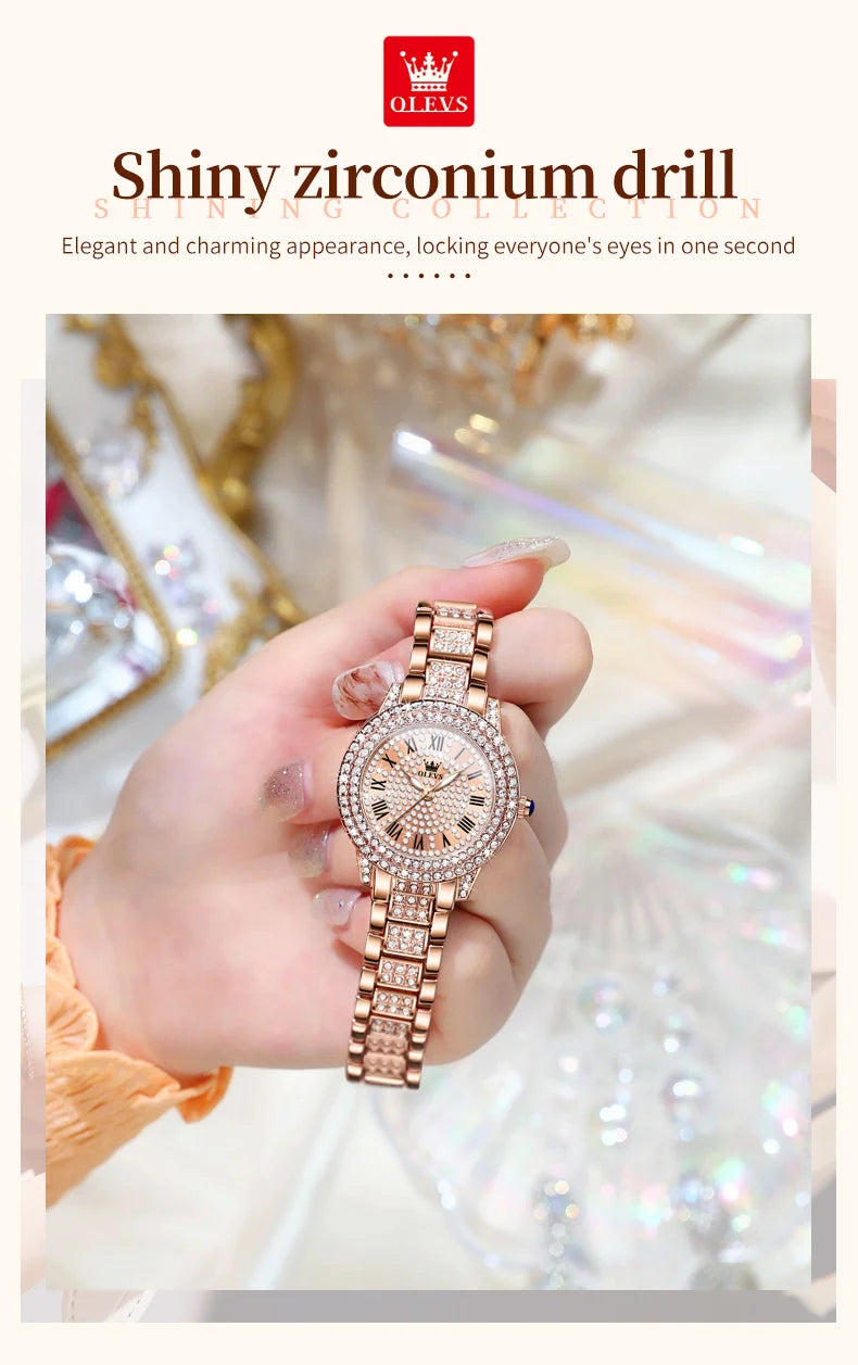 OLEVS 9943 Women Watch High end Luxury Rose Gold Diamond Waterproof Quartz Watch Brand Original Women Dress Watch Reloj Mujer