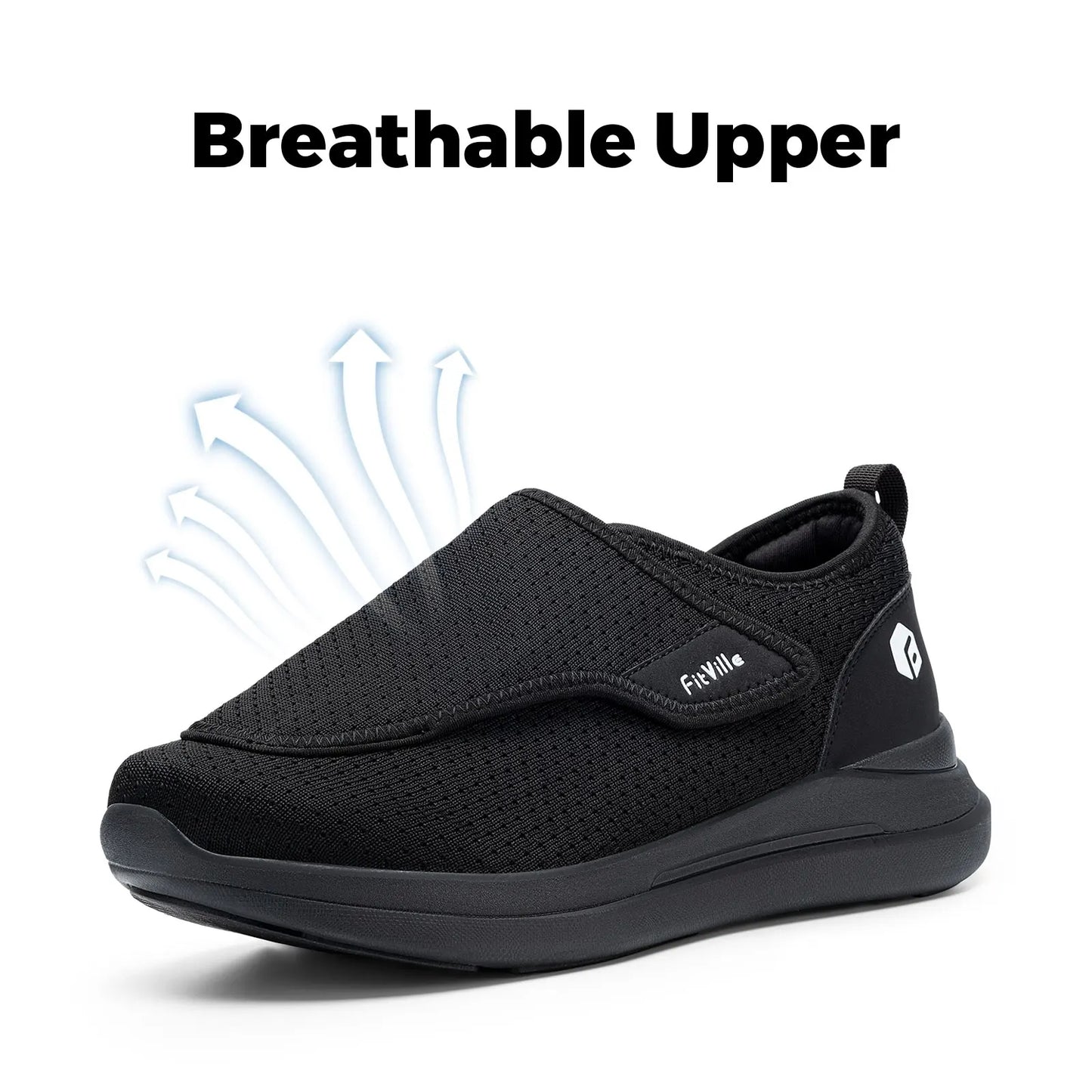 FitVille Extra Wide Men's Diabetic Shoes for Elder Orthopedics Feet Swollen Adjustable Walking Shoe Elderly Foot Pain Relief