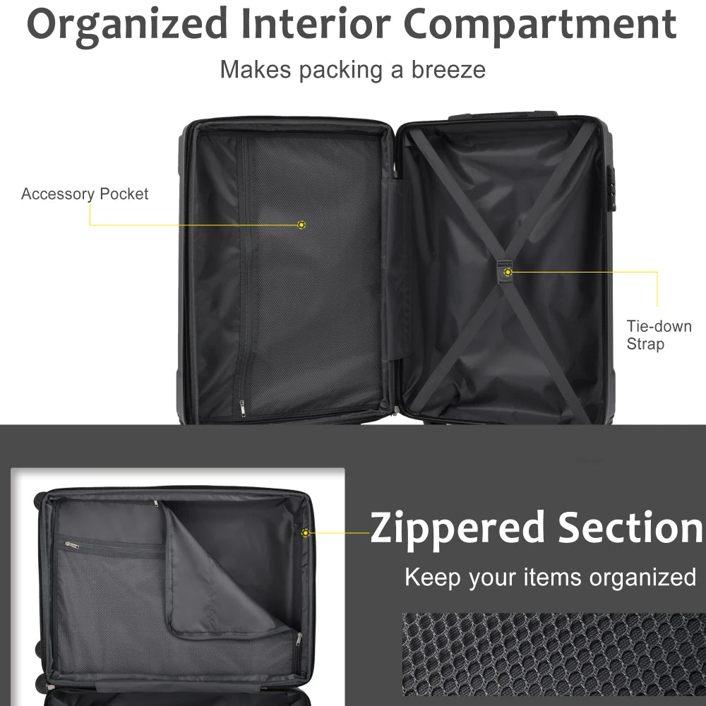 Luggage Set 3 Pcs Hardshell Suitcases, TSA Lock, Lightweight Travel Luggage 20" Carry on 24" 28" Checked for Family Trips