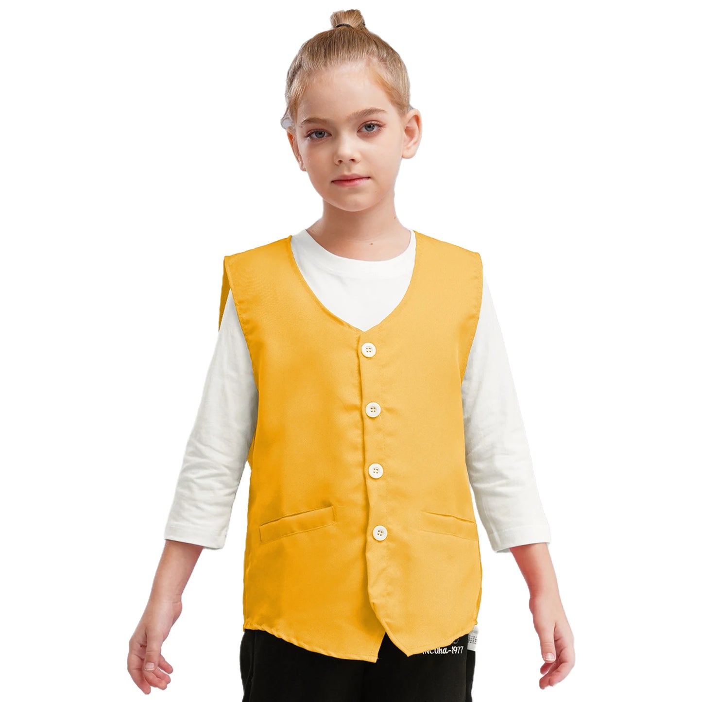 Kids Boys Girls Button Volunteer Vest Solid Color V Neck Sleeveless Waistcoat Volunteers School Camp Activities Uniform