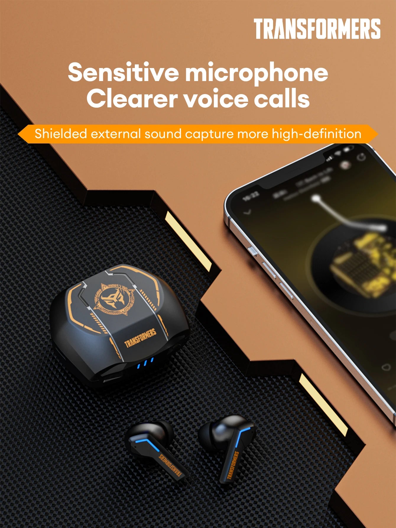 Ship From US Transformers TF-T06 Bluetooth Earphones Gaming Headset Low Latency with Mic Headphones HD Call Wireless Earbuds