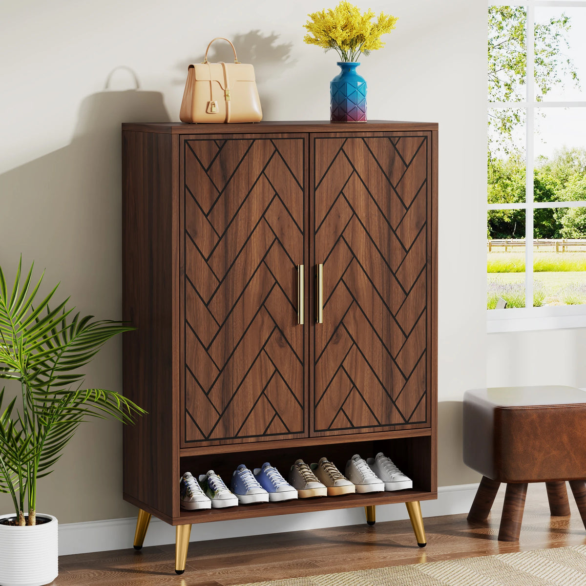 Tribesigns 6 Tier Wooden Shoe Cabinet With Adjustable Shelves