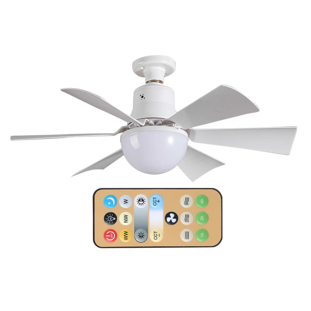 Ceiling Fan Light with Remote 3 Gear Wind Speed Socket Ceiling Fan Dimmable Light Bulb Fan for Living Room Bedroom