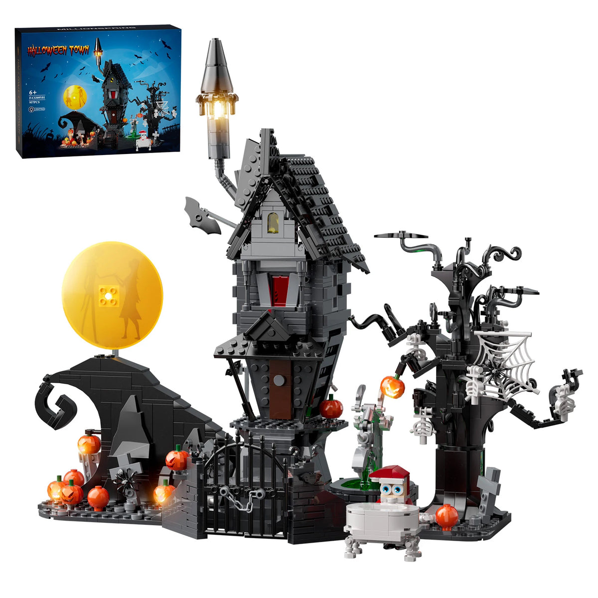 BuildMoc Halloween Nightmare House Building Blocks Set Pumpkin Ghost Skeleton Hut Bricks Toys Children Christmas Birthday Gifts