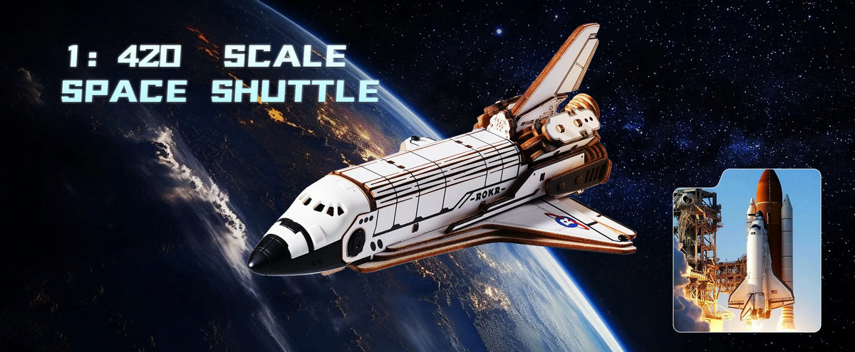 Robotime Space Shuttle 3D Wooden Puzzle Moving Rocket Launch Tower with Lights Mechanical Building STEM Project for Adult Teen