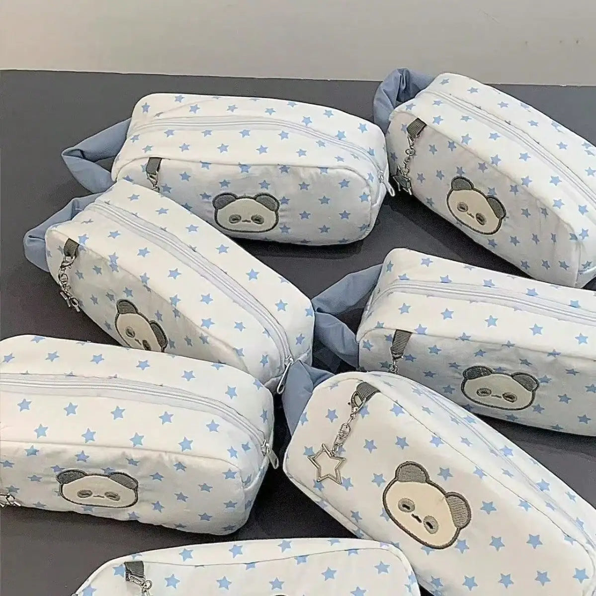 1pc Star Print Embroidery Animal Pencil Case, Soft Fabric Large Capacity Pen Pouch , Bunny & Panda Design Stationery Bag For Students, Portable Back To School Supplies To Store Pens Erasers And Small Learning Accessories,Back