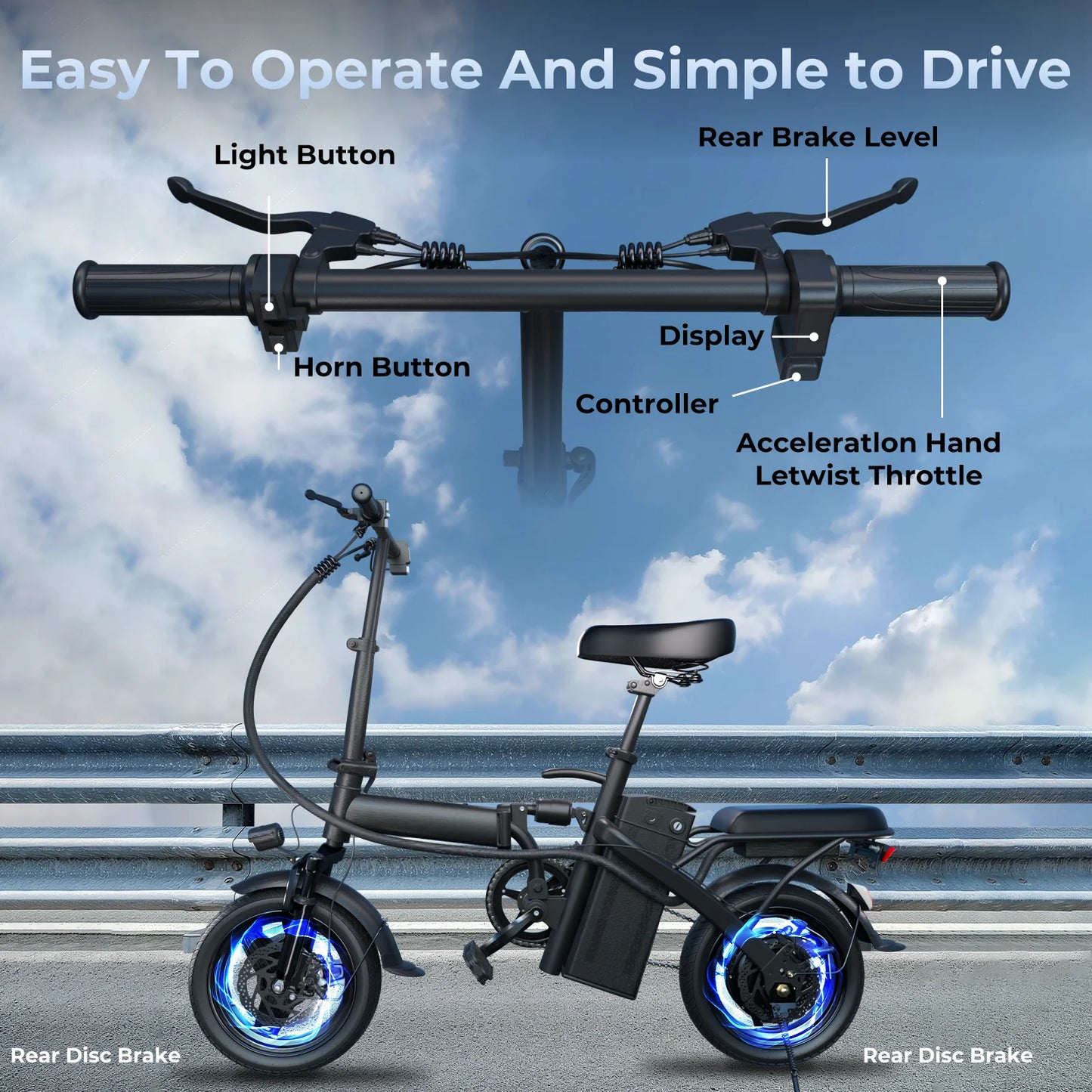 1Year Warranty 500W Adult Electric Bike 20MPH 48V10.4Ah with Dual Disc Brake 14 Inches Folding Electric Bike 22 Mile Range