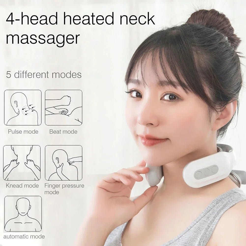 Portable 4 Heads Vibration Back Massager USB Rechargeable Electric Massage Instrument for Back Waist Muscle Relax Home Office Relaxation Tool