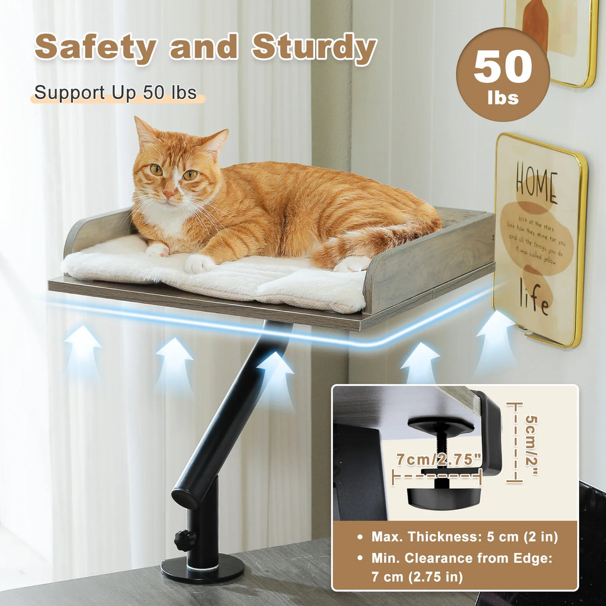 PAWZ Road Adjustable Cat Desk Bed With Plush Hammock
