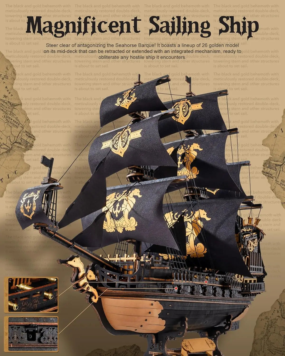 Robotime Rokr 3D Puzzle Wooden Seahouse Barque Model Kits Build Home Desk Decoration Gift For Teens and Adults