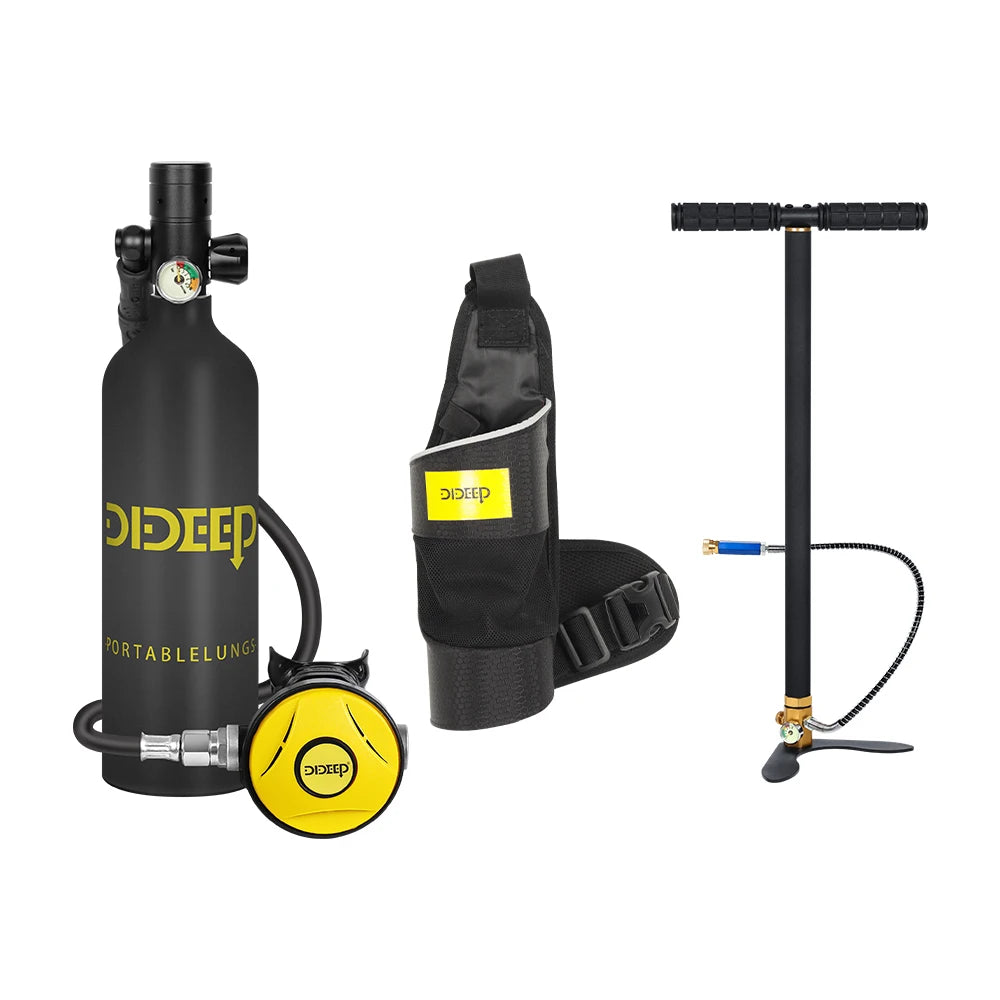 DIDEEP 1Liter Mini Scuba Diving Tank Set, 15-20Mins Underwater Diving Cylinder, Easy to Use, Portable Lungs Bottle with 3000 PSI,Summer Diving for Cooling off ,Suitable for Outdoor Activities and Travel,Summer Diving for Cool
