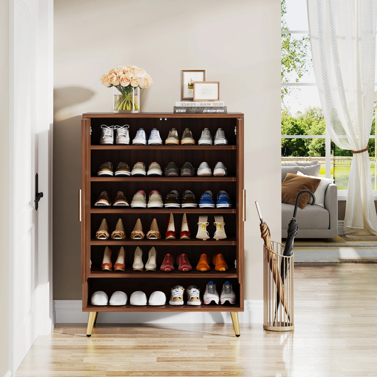 Tribesigns 6 Tier Wooden Shoe Cabinet With Adjustable Shelves