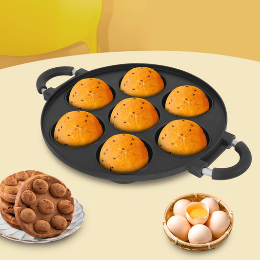Bymaocar 7-Hole Cake Mold Pan With Handle Nonstick Takoyaki Maker