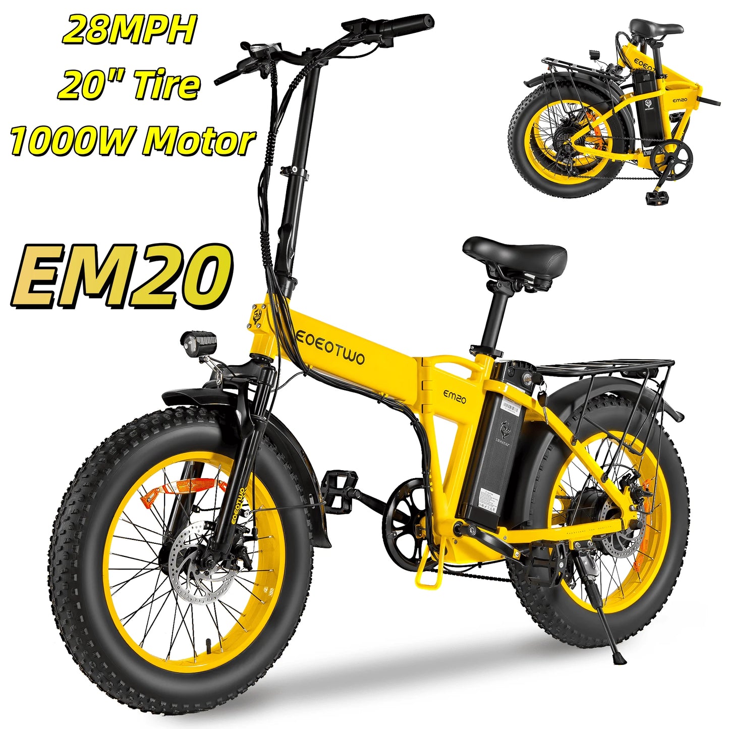 EOEOTWO 26" Fat Tire Electric Bike for Adults, 1000W Motor 1500W Peak, 48V 15Ah Battery, 34 MPH Max Speed, Up to 60 Miles Long Range