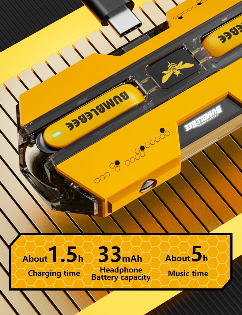 Ship From US Transformers TF-T01 Gaming Earphones Bluetooth 5.4 ENC Noise Reduction Headphones HD Call Music Earbuds Bumble Bee