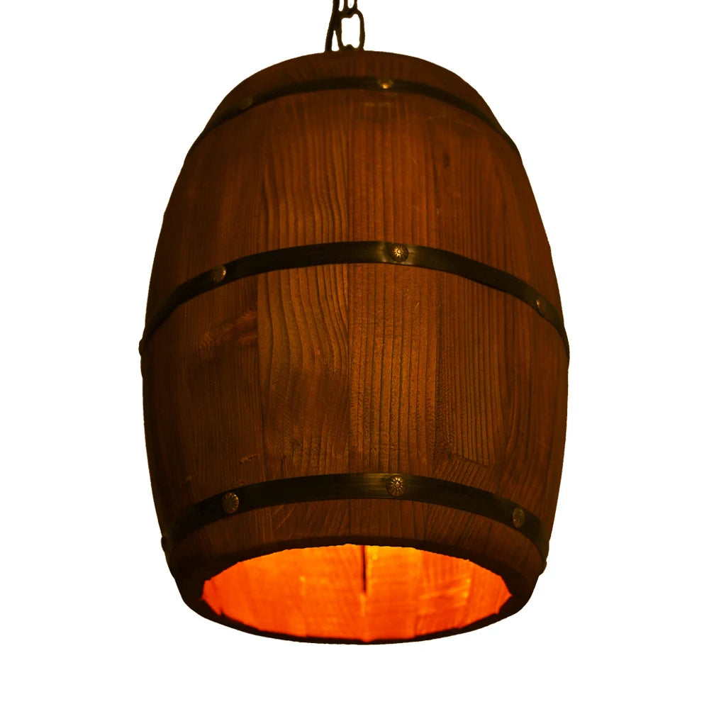 Retro Wood Wine Barrel Pendant Light，Industrial Ceiling Lamp ，Vintage Chandelier Light Fixtures for Bar Cafe Home Restaurant