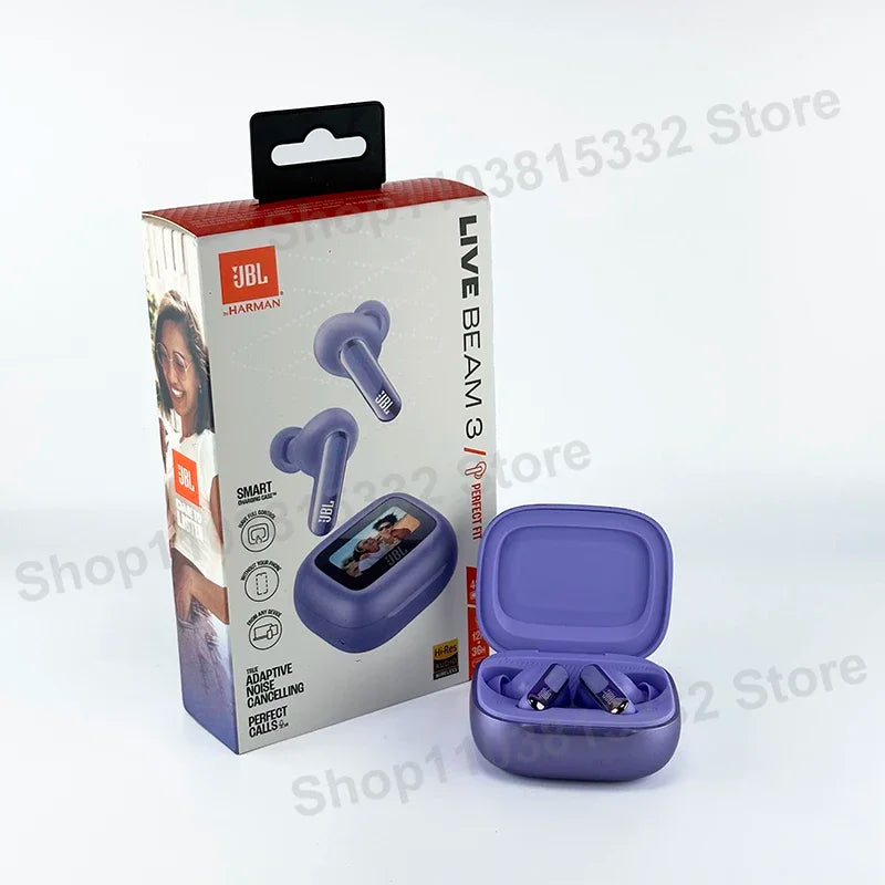 Original JBL Live Beam 3 True Wireless Bluetooth Earbuds with LED Smart Display Box Headphone Noise Cancelling Earphones Beam3