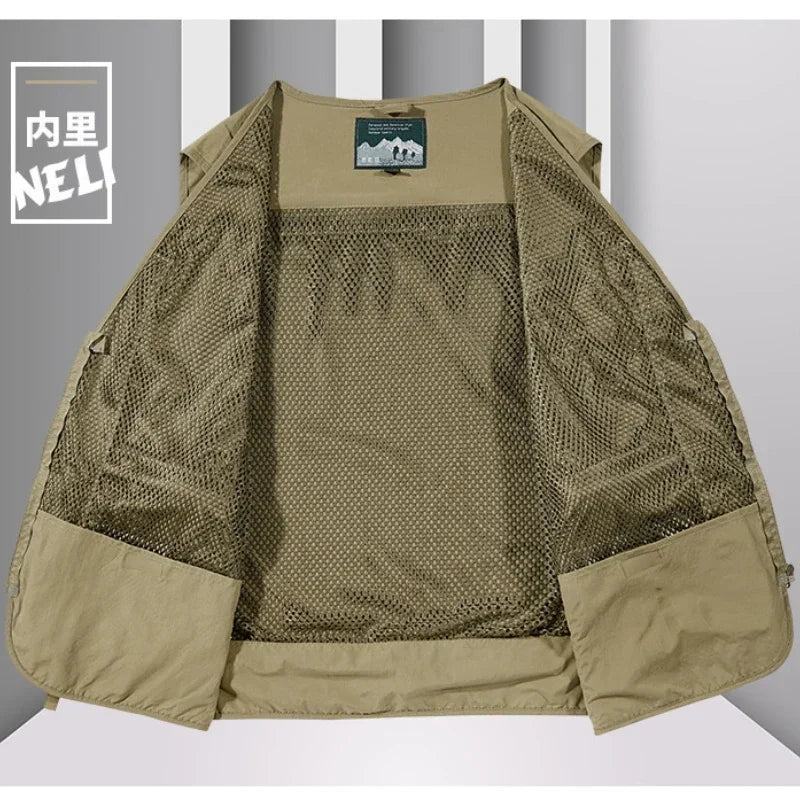 Multipocket Quick Dry Mesh Fishing Vests Men Outdoor Tactical Vest Hiking Hunting Casual Fisherman Vest Solid Sleeveless Coats