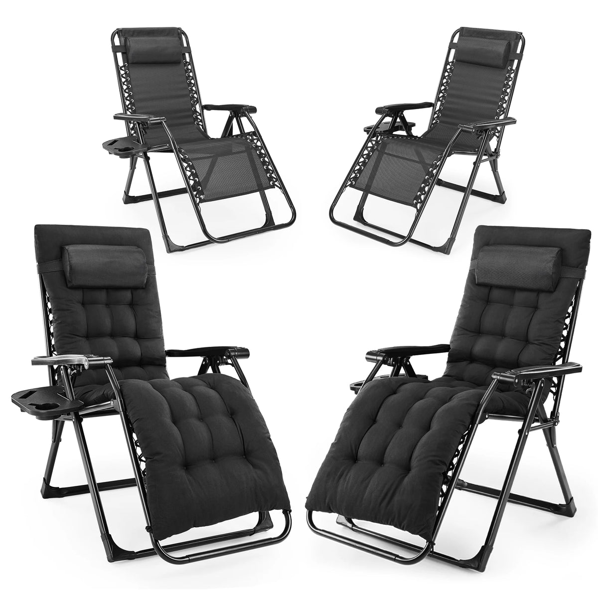 JHK Zero Gravity Recliner Camping Patio Lounge Chair Folding Portable with Cup Holder Trays Removable Cushion For Outdoor Garden