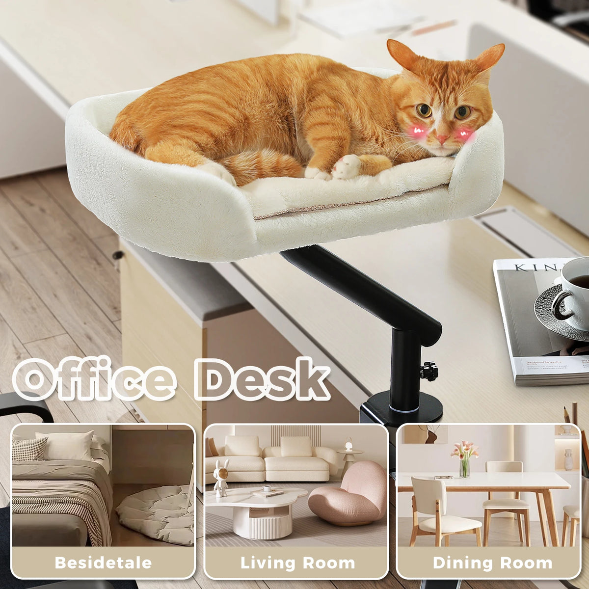 PAWZ Road Adjustable Cat Desk Bed With Plush Hammock