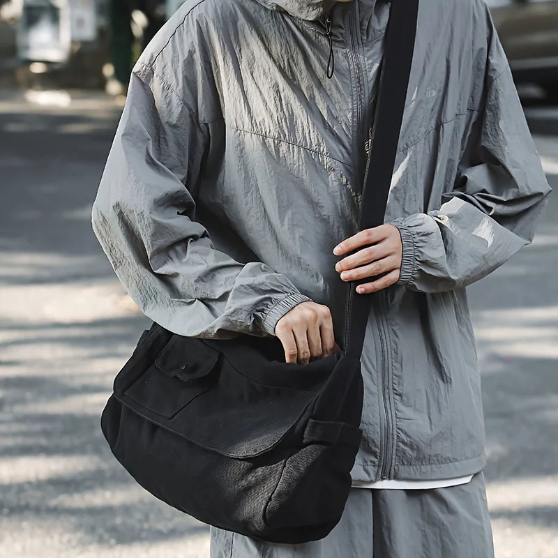 Casual Canvas Messenger Bag Versatile Flip Large Capacity Shoulder Book Bag For Student Adjustable Crossbody Bag For Men Women