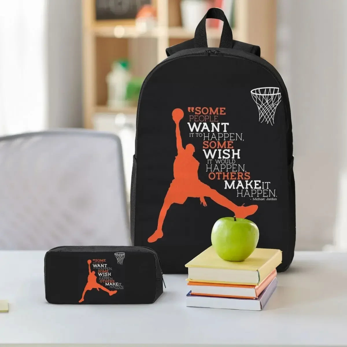 Basketball Dream Art Backpack Boys Girls BookBag School Bag Shoulder Bags 3ps Insulated Lunch Bag Pencil Case