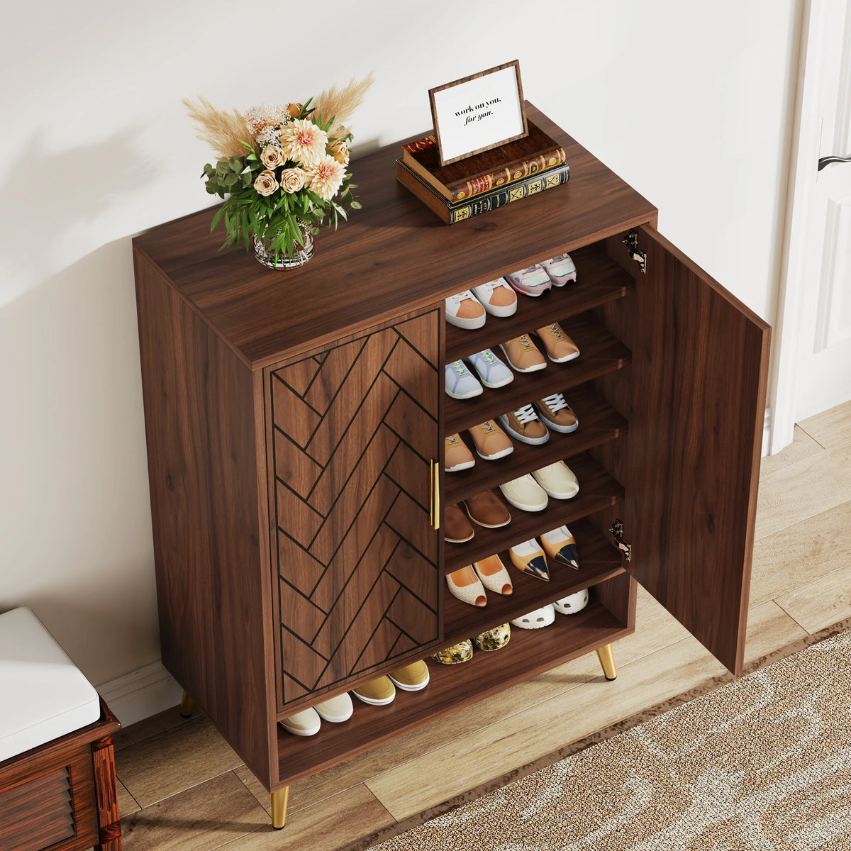 Tribesigns 6 Tier Wooden Shoe Cabinet With Adjustable Shelves