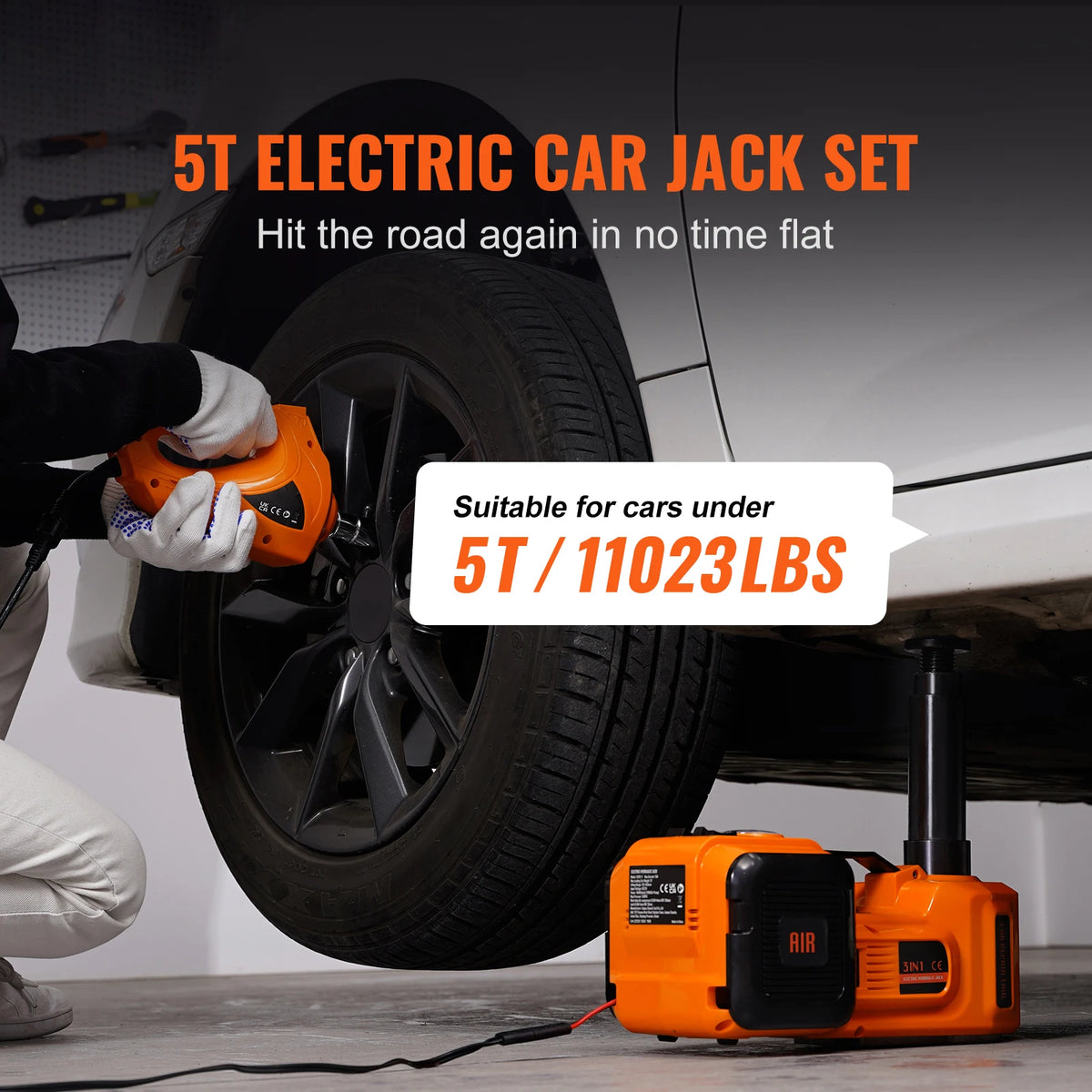 SucceBuy Electric Car Jack 5 Ton Hydraulic Jack with Electric Impact Wrench Portable Car Lift  for SUV Sedan Truck Change Tires