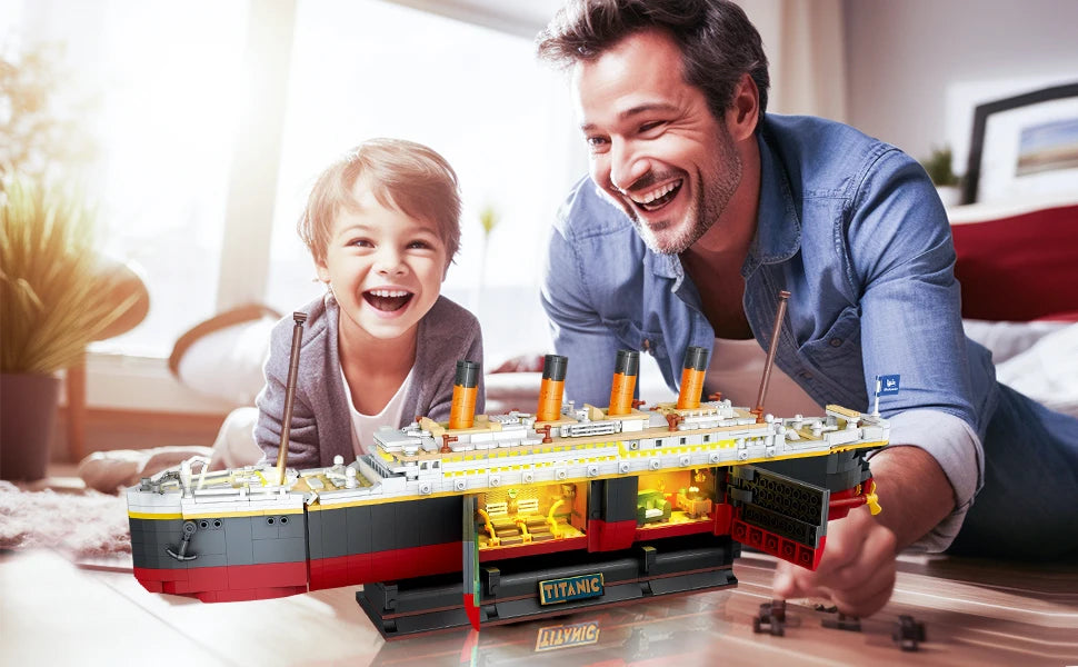 Titanic Building Set with LED-2 in 1 Titanic Ship Mini Block Ship Model with Glacier Display Stand Toy Gift for Adults Kids10+