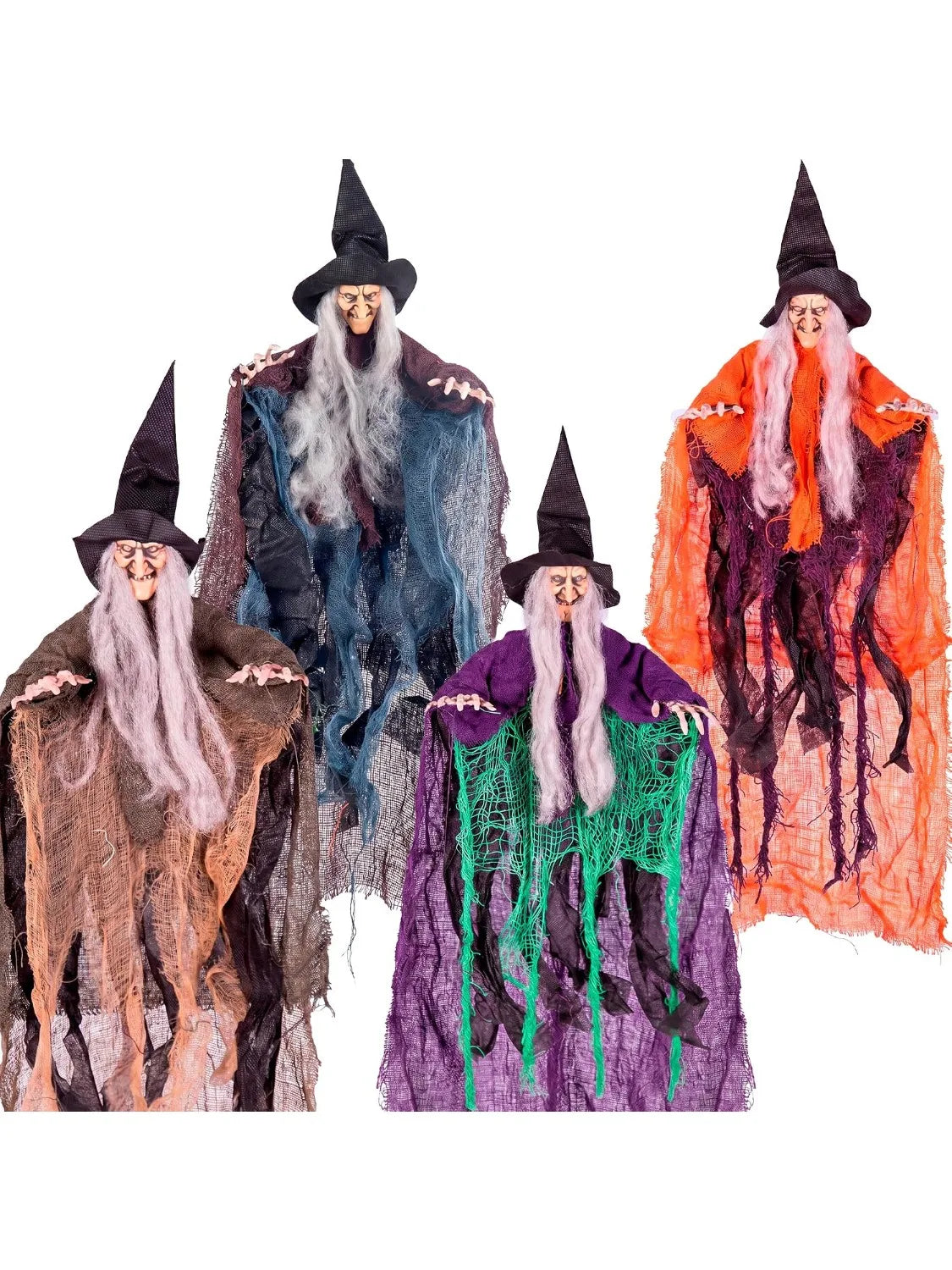 4 Pcs Hanging Witch Halloween Decorations Outdoor Indoor Flying Haunted House Scary Decor for Lawn Garden Yard