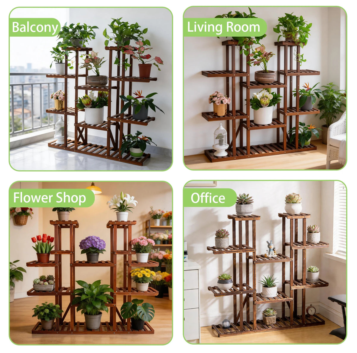 Wisfor Wooden Multi Tier Indoor Outdoor Plant Shelf