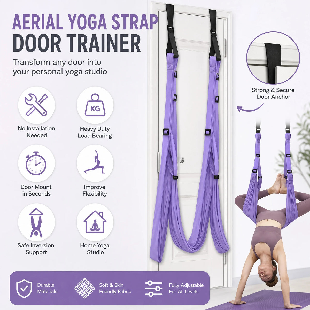 Advanced Purple Aerial Yoga Rope - Professional Home Yoga Assistant, Luxury Fitness Gear, Single Piece