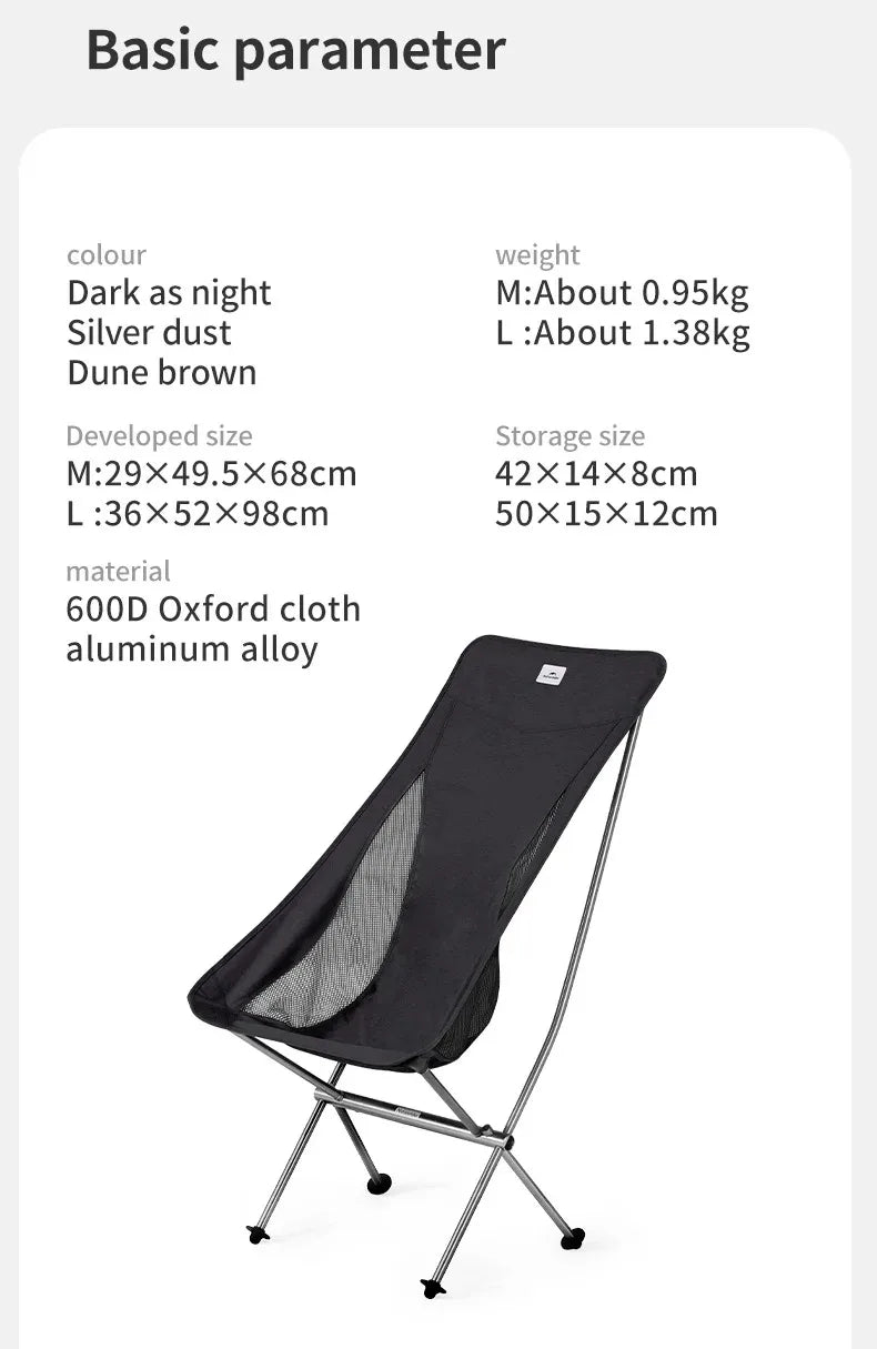 Naturehike Ultralight Folding Chair L04 150kg Load Capacity for Fishing Picnic Outdoor Hiking Moon Chair Portable Relax Chair