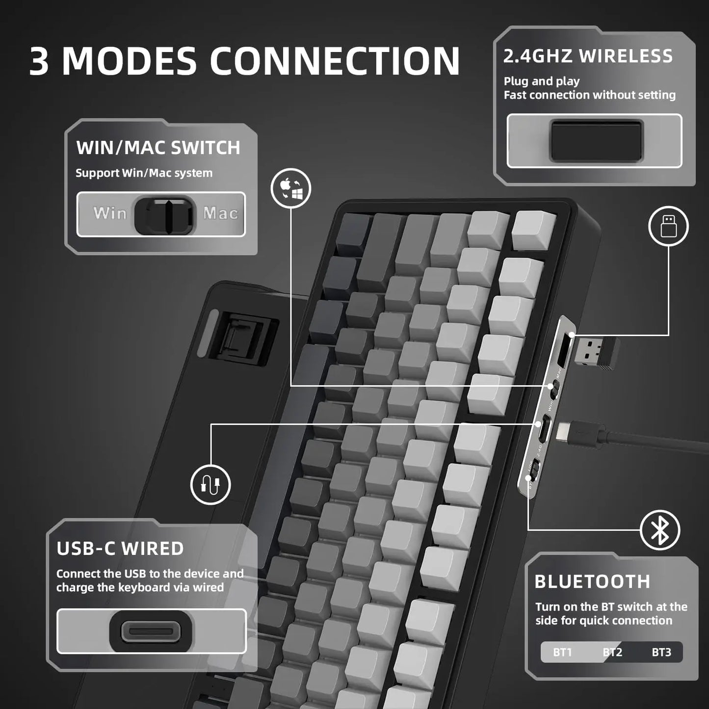 ATTACK SHARK X85 Wireless Mechanical Gaming Keyboard,TKL 82 Keys,Gasket Structure,Knob,RGB Hot Swappable Custom Keyboard