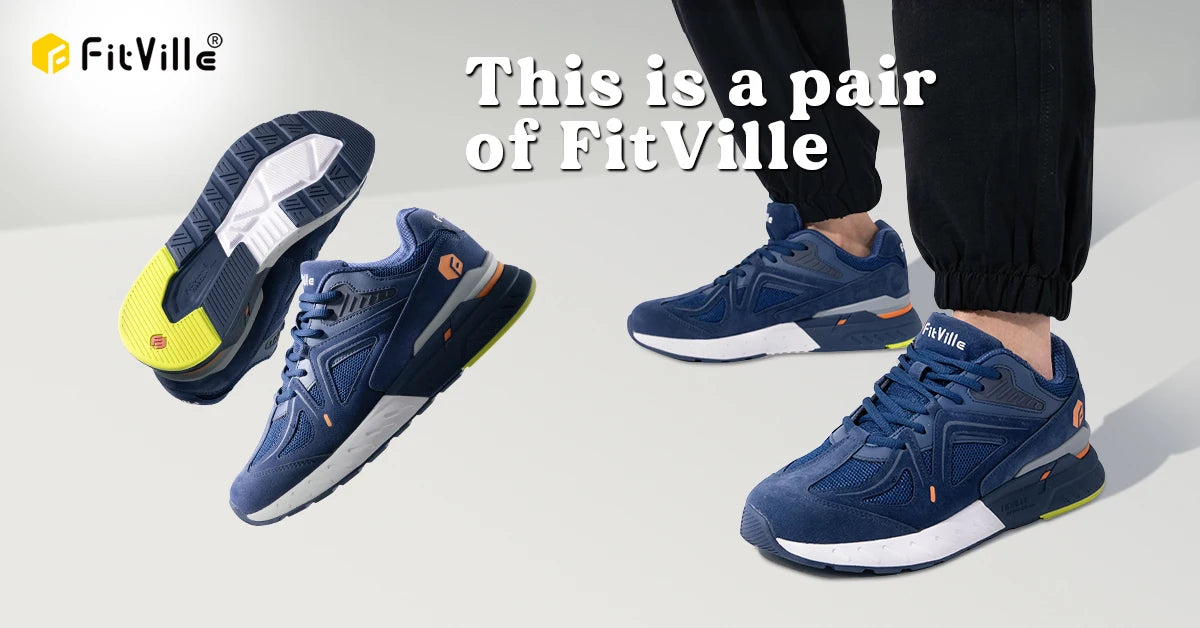 FitVille Men's Walking Shoes Extra Wide Lightweight Sneakers for Flat Feet Arch Fit Heel Pain Relief Non-Slip Running Shoes