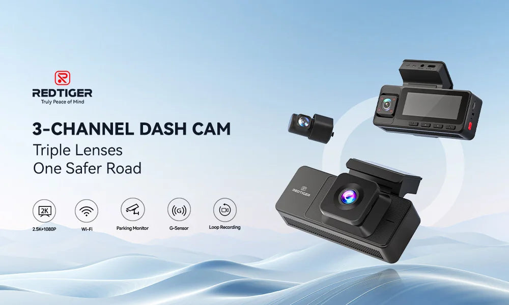 REDTIGER A3  3 Cameras Front/Cabin/Rear Cam Dash Cam Dash Camera Built-in 5.8Ghz WiFi GPS Car DVR Night Vision Parking Monitor