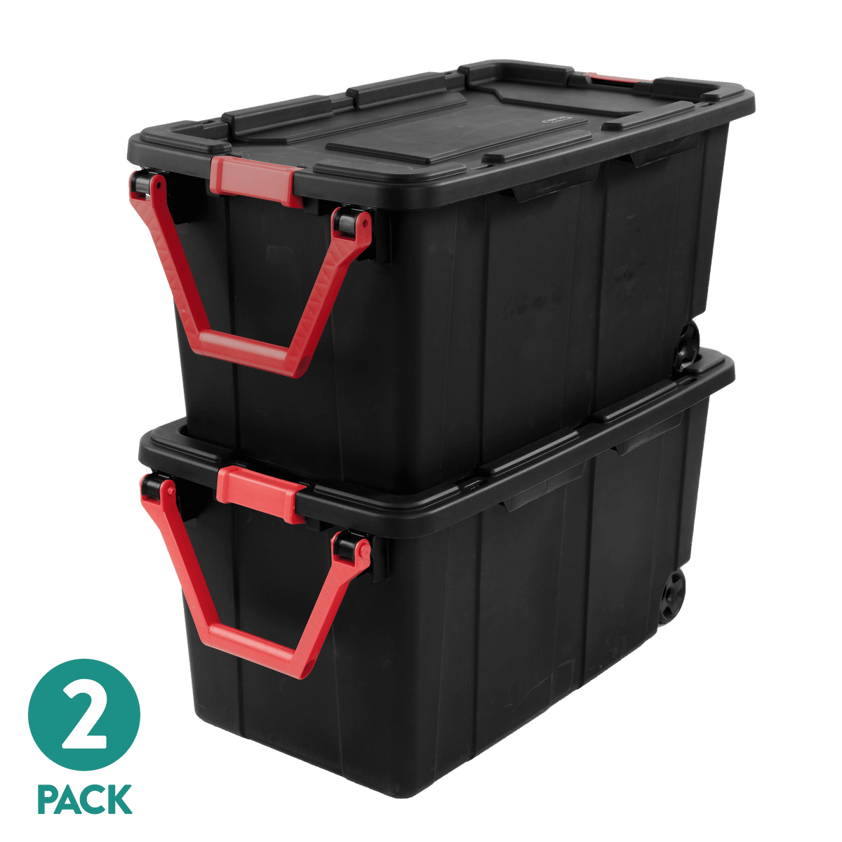 Sterilite Extra Large Storage Bin, 40 Gallon Wheeled Plastic Storage Container with Handle, Black, Pack of 2, Industrial