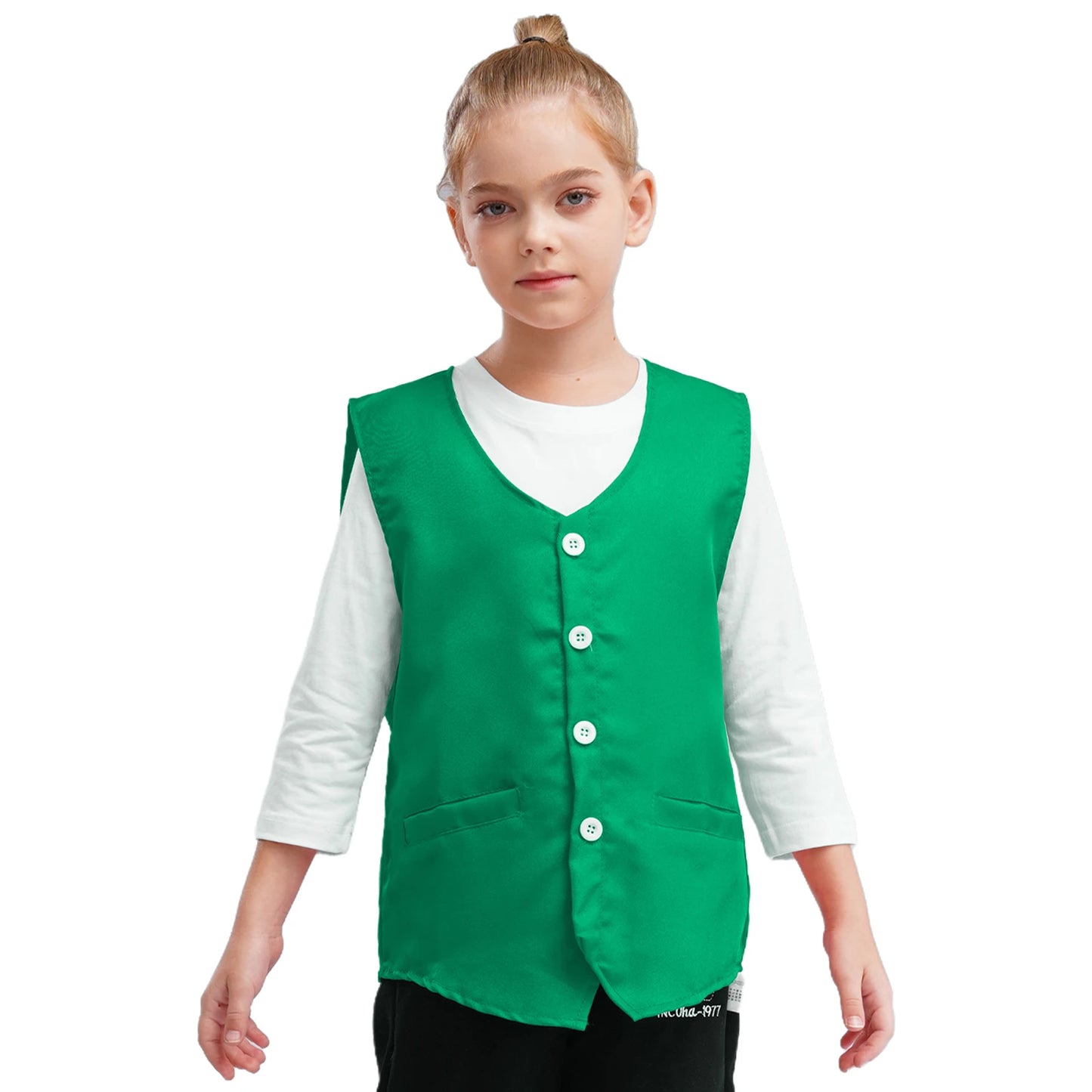 Kids Boys Girls Button Volunteer Vest Solid Color V Neck Sleeveless Waistcoat Volunteers School Camp Activities Uniform