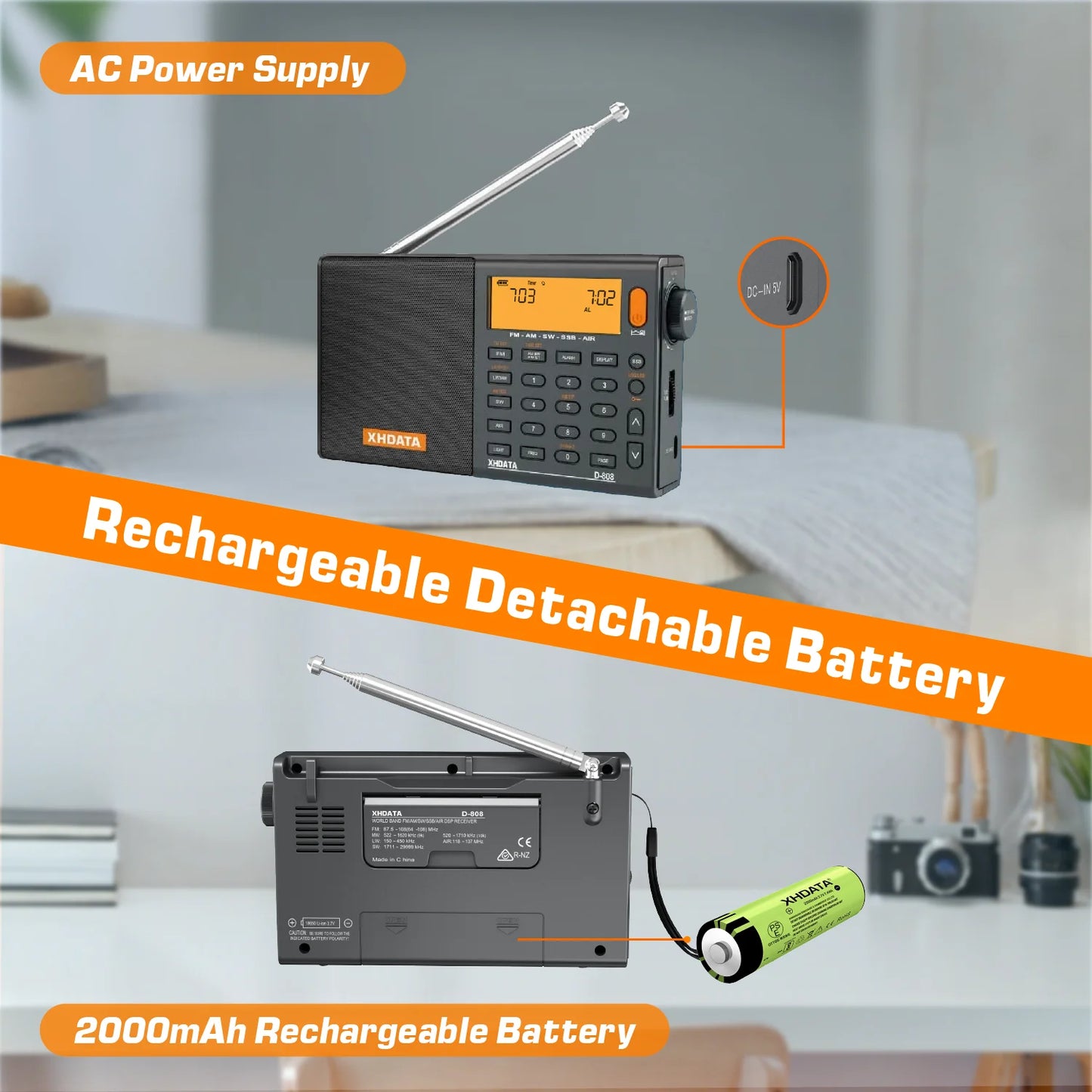 XHDATA D-808 Portable AM/FM/SW/MW Radio With RDS SSB