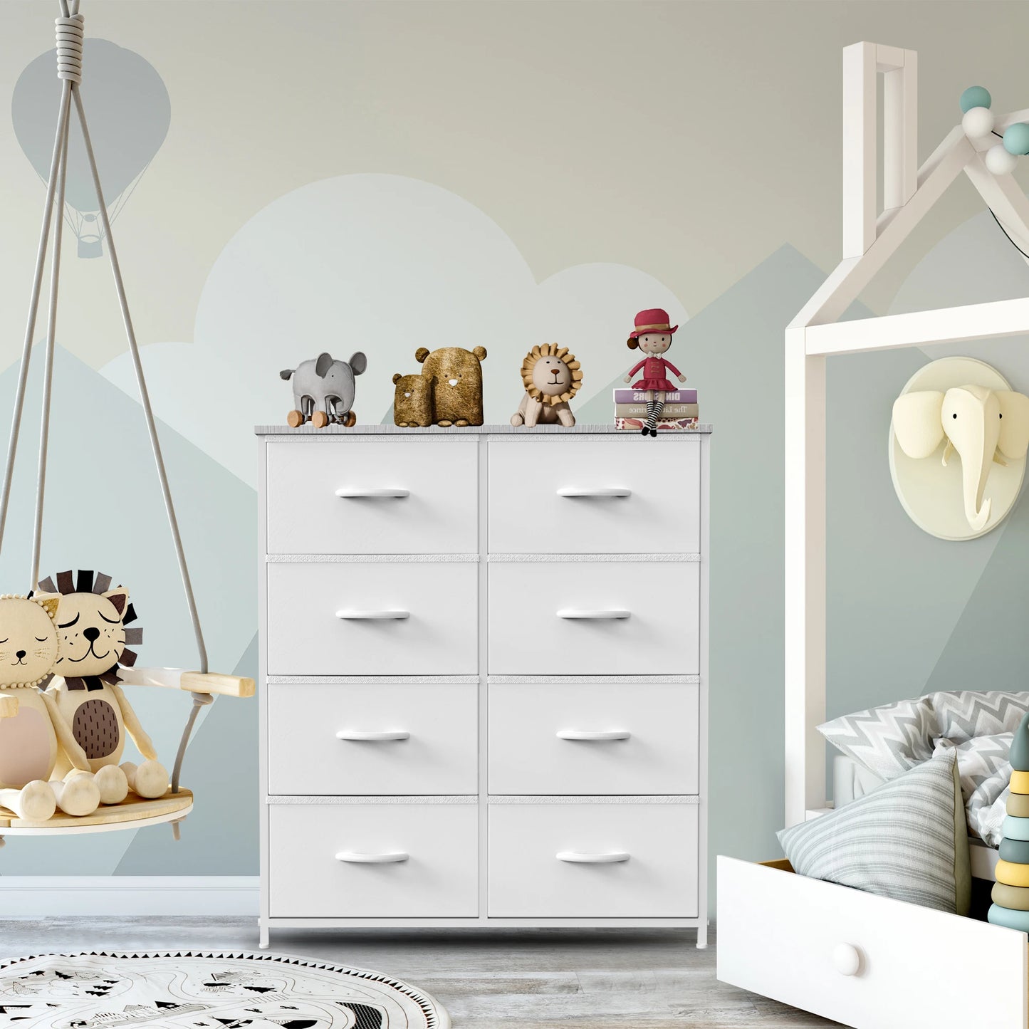 JHK Kids Wardrobe Dresser With 8 Drawers Steel Frame