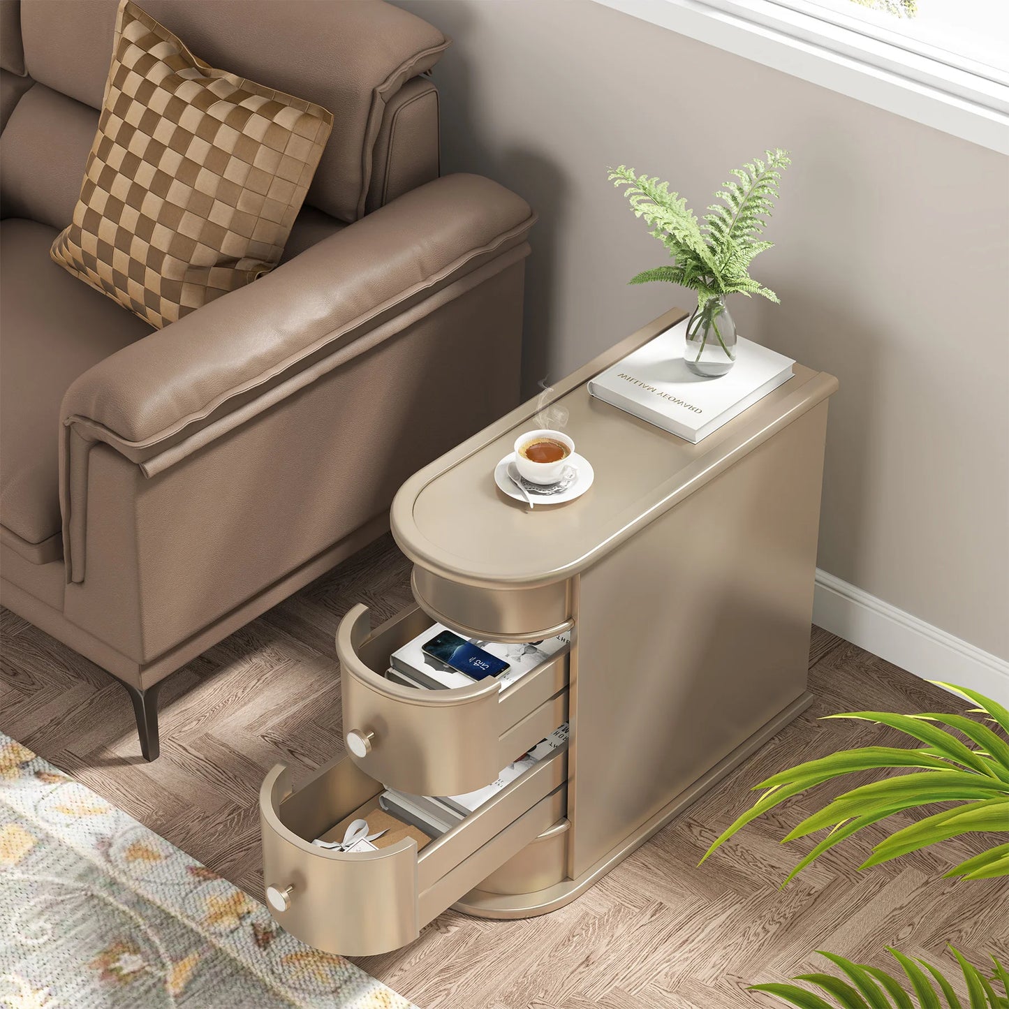 Tribesigns End Table Round Solid Wood Sofa Bedside Narrow Bedroom Side Table Nightstand with Drawer
