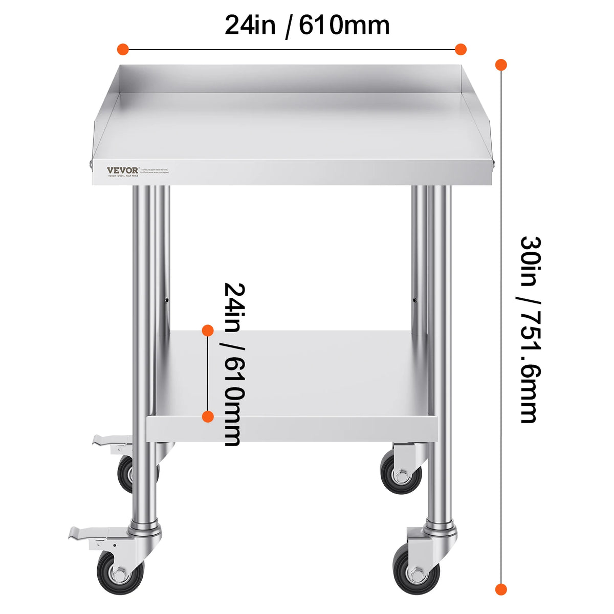 SucceBuy Stainless Steel Work Table Commercial Food Prep Worktable with 4 Wheels Heavy Duty Prep Worktable for Restaurant Home