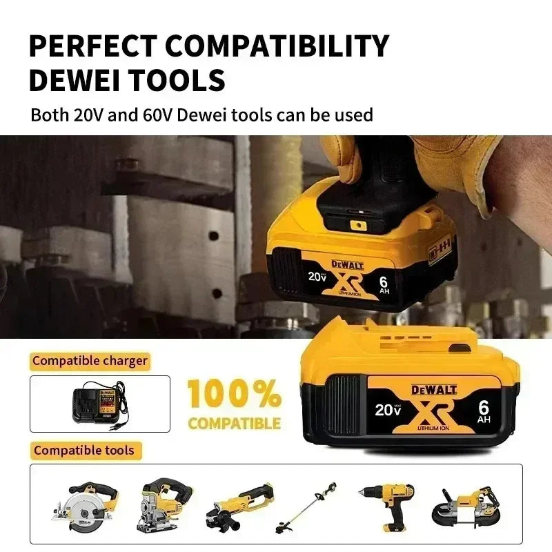 100% Original DeWalt 20V 6.0Ah Battery Power Tool Replacement for DeWalt DCB184 DCB181 DCB182 DCB200 6.0Ah 18Volt 20v Battery.