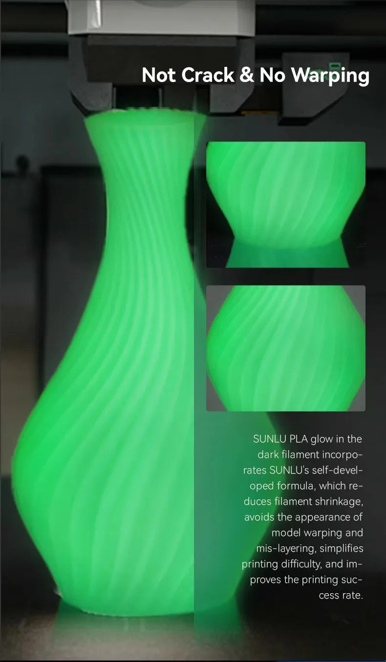 SUNLU PLA Glow in Dark PLA Filament Neatly Wound Luminous 1.75mm 1KG/Roll Fit Most FDM 3D Printer Fast Shipping EU Warehouse