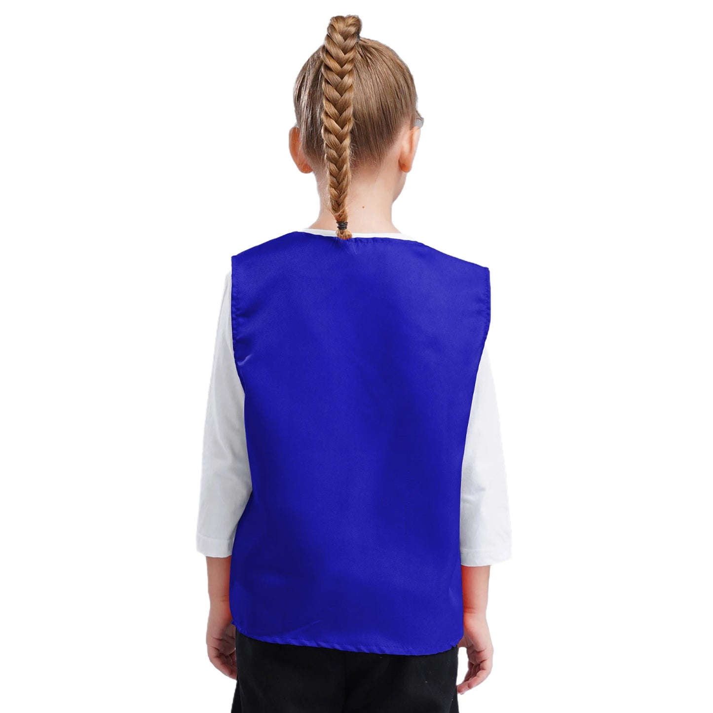 Kids Boys Girls Button Volunteer Vest Solid Color V Neck Sleeveless Waistcoat Volunteers School Camp Activities Uniform